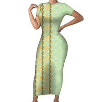 Hawaii Shell Tiare Anthurium Heliconia Lei Short Sleeve Bodycon Dress With Tapa Pattern Baby Green