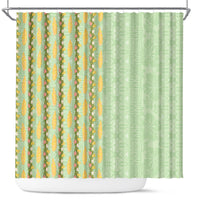 Hawaii Shell Tiare Anthurium Heliconia Lei Shower Curtain With Tapa Pattern Baby Green