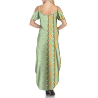 Hawaii Shell Tiare Anthurium Heliconia Lei Summer Maxi Dress With Tapa Pattern Baby Green