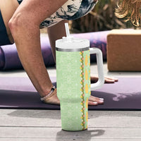 Hawaii Shell Tiare Anthurium Heliconia Lei Tumbler With Handle With Tapa Pattern Baby Green