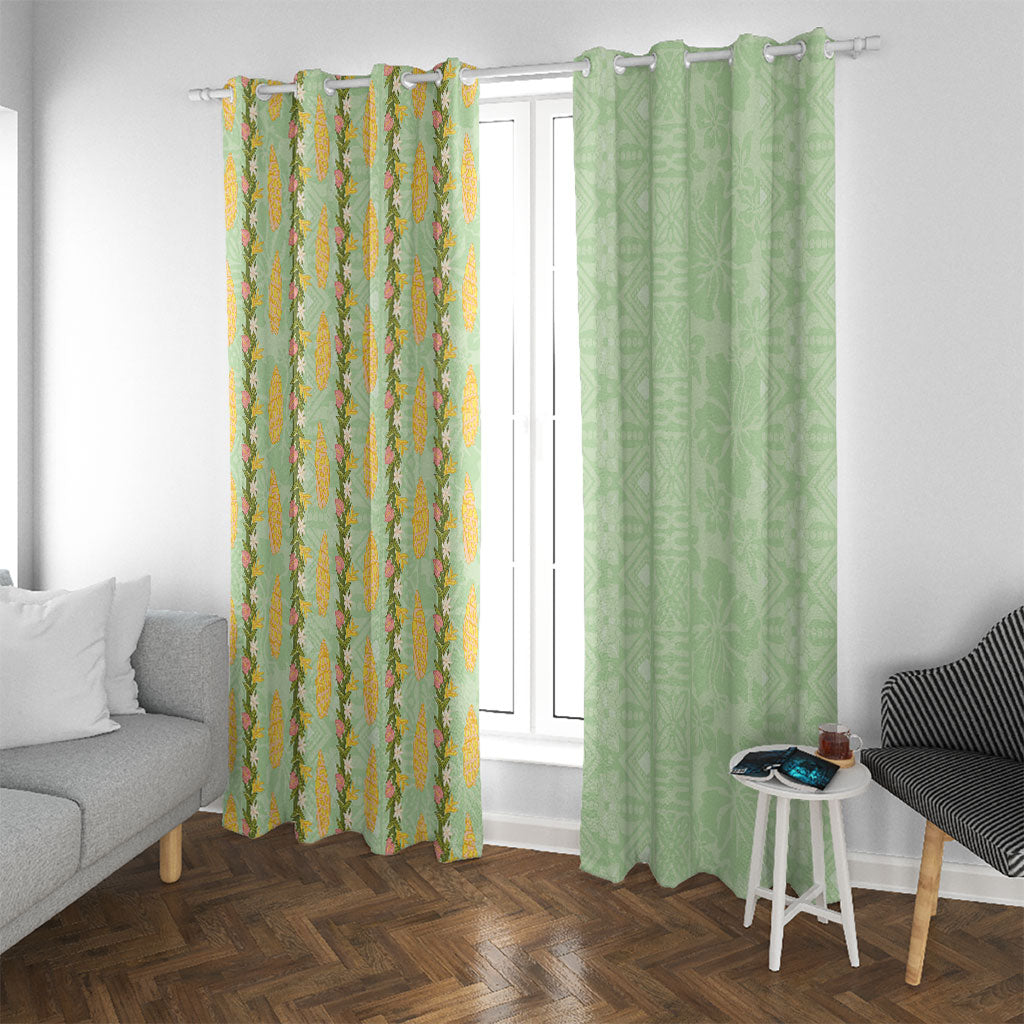 Hawaii Shell Tiare Anthurium Heliconia Lei Window Curtain With Tapa Pattern Baby Green