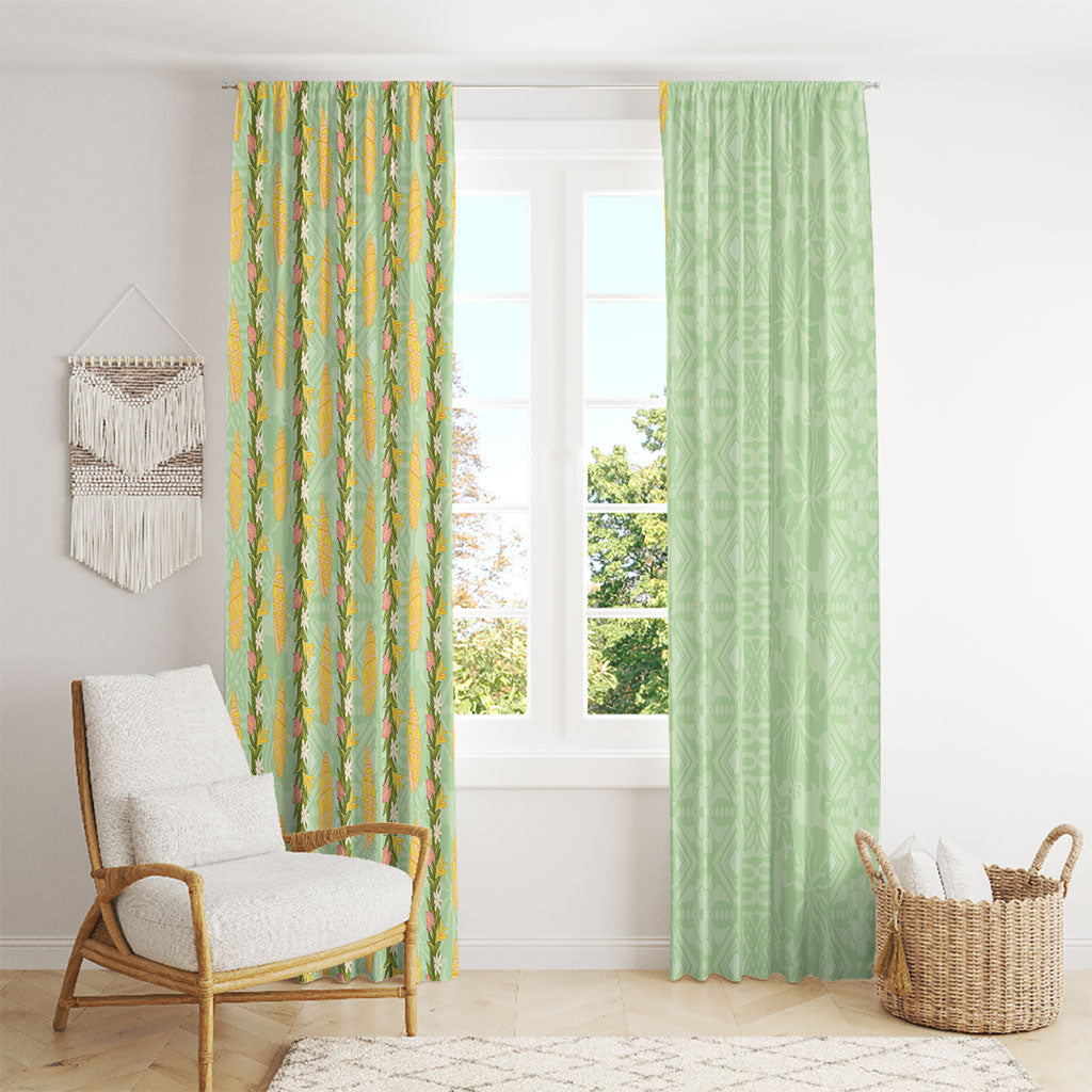 Hawaii Shell Tiare Anthurium Heliconia Lei Window Curtain With Tapa Pattern Baby Green