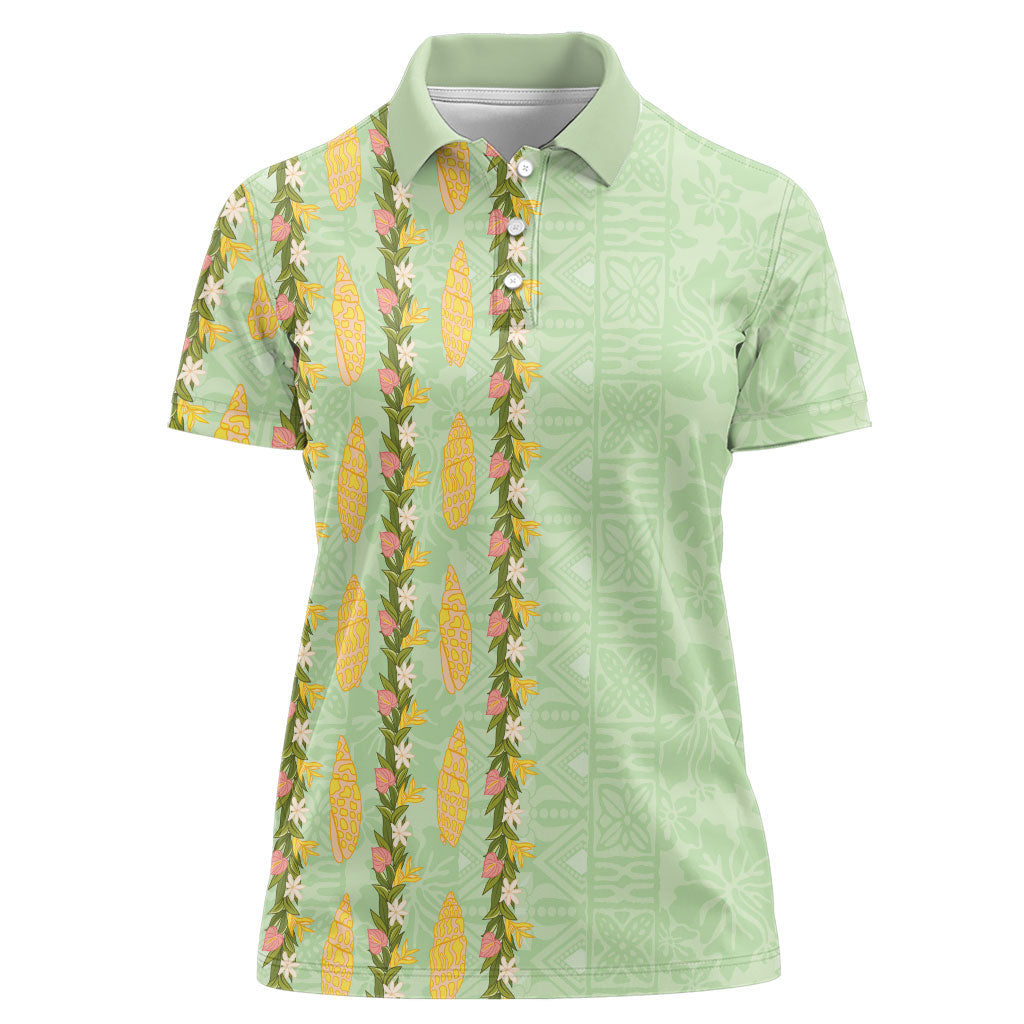 Hawaii Shell Tiare Anthurium Heliconia Lei Women Polo Shirt With Tapa Pattern Baby Green