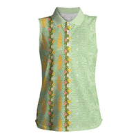 Hawaii Shell Tiare Anthurium Heliconia Lei Women Sleeveless Polo Shirt With Tapa Pattern Baby Green