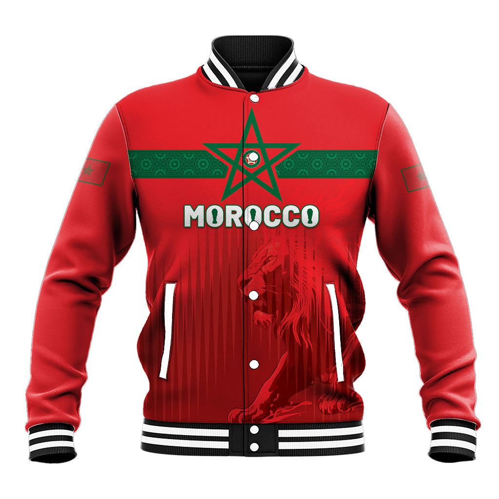 Custom Morocco Football 2026 Baseball Jacket Atlas Lions Breathtaking Victory Red Version LT05 Unisex Red - Polynesian Pride