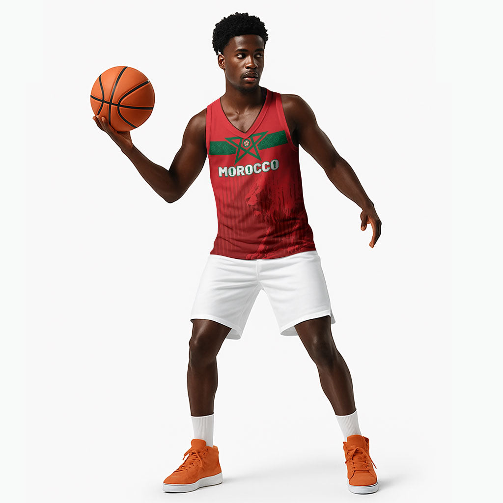 Custom Morocco Football 2026 Basketball Jersey Atlas Lions Breathtaking Victory Red Version