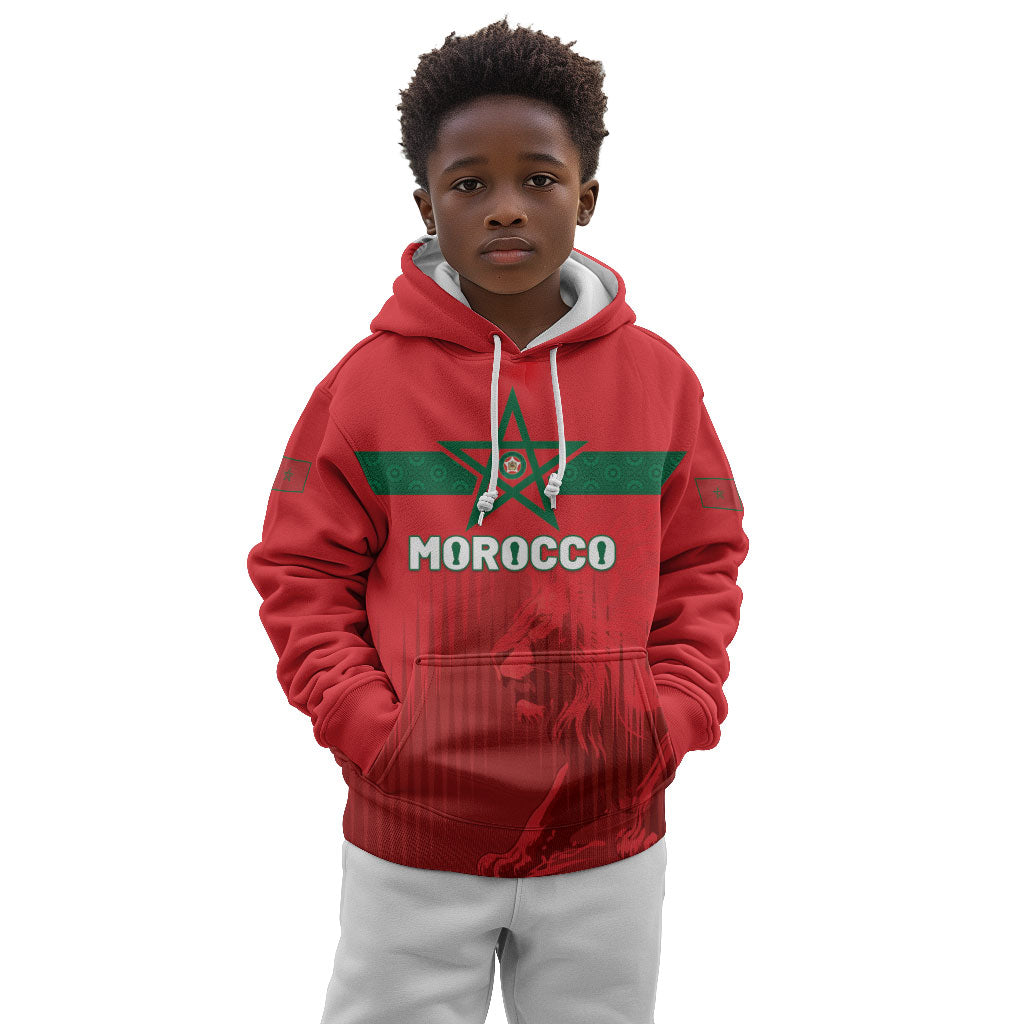 Custom Morocco Football 2026 Kid Hoodie Atlas Lions Breathtaking Victory Red Version LT05 Hoodie Red - Polynesian Pride