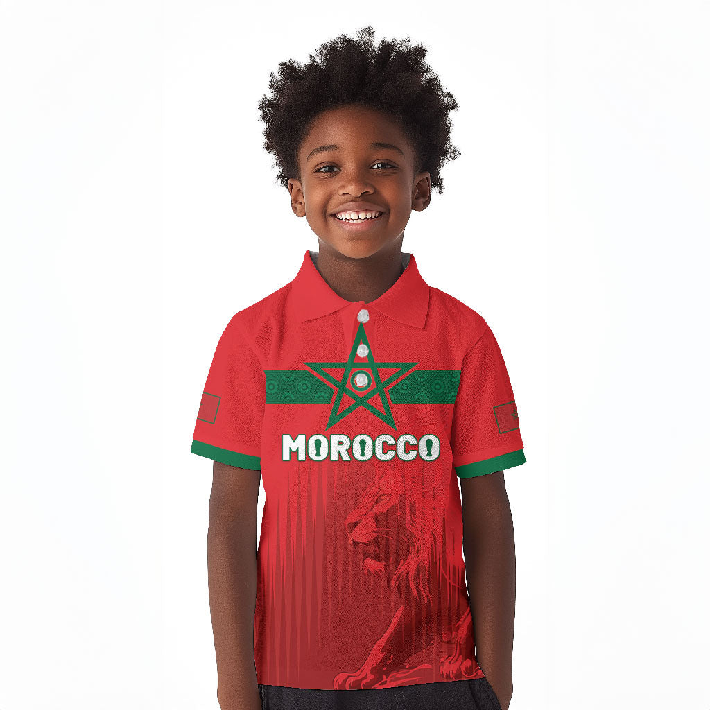 Custom Morocco Football 2026 Kid Polo Shirt Atlas Lions Breathtaking Victory Red Version LT05 Kid Red - Polynesian Pride