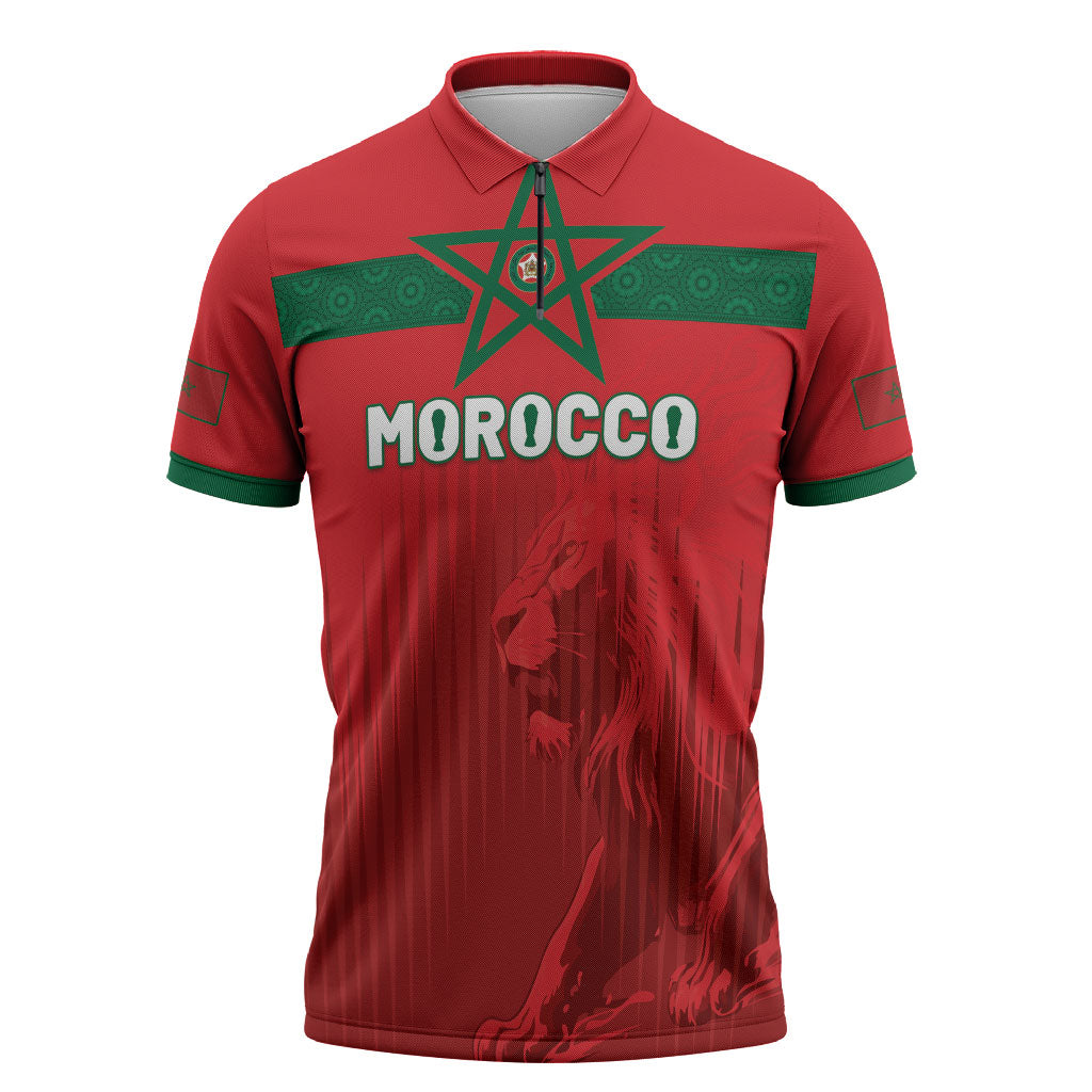 Custom Morocco Football 2026 Zipper Polo Shirt Atlas Lions Breathtaking Victory Red Version