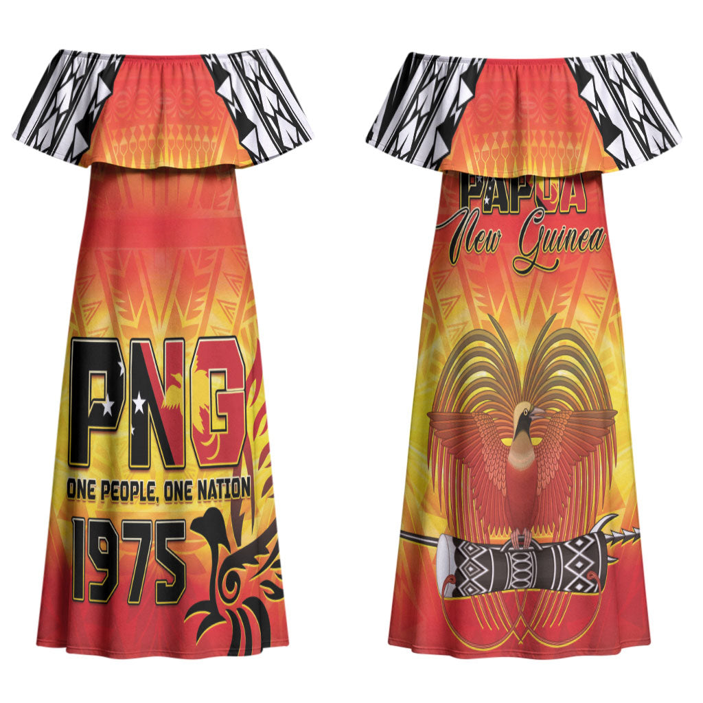 Papua New Guinea Independence Day Couples Matching Off Shoulder Maxi Dress and Long Sleeve Button Shirt One People One Nation One PNG LT05 - Polynesian Pride