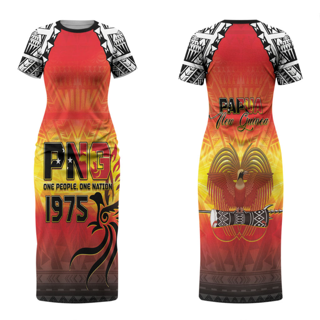 Papua New Guinea Independence Day Couples Matching Short Sleeve Bodycon Dress and Hawaiian Shirt One People One Nation One PNG LT05 - Polynesian Pride