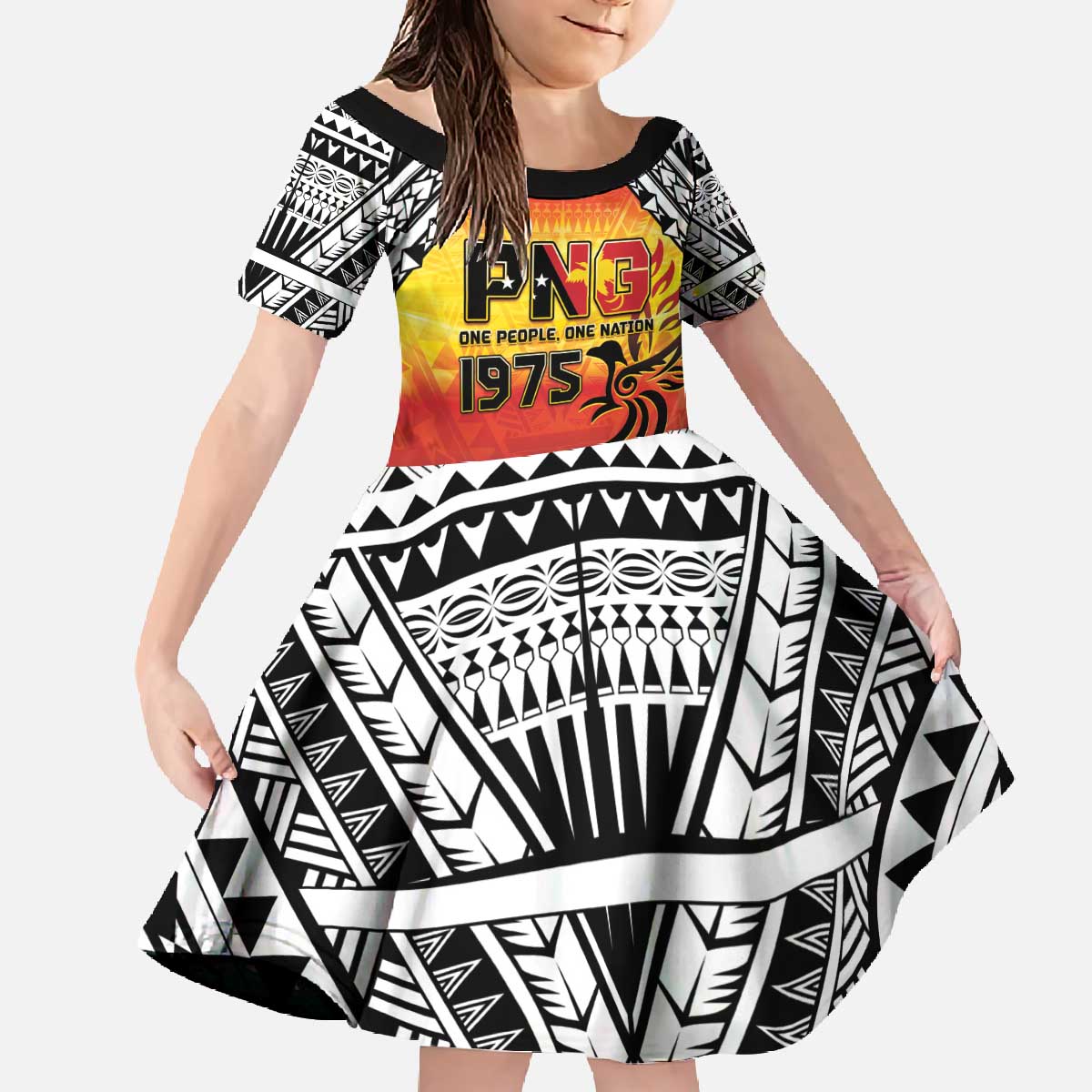 Papua New Guinea 49th Independence Day Family Matching Off The Shoulder Long Sleeve Dress and Hawaiian Shirt One People One Nation One PNG