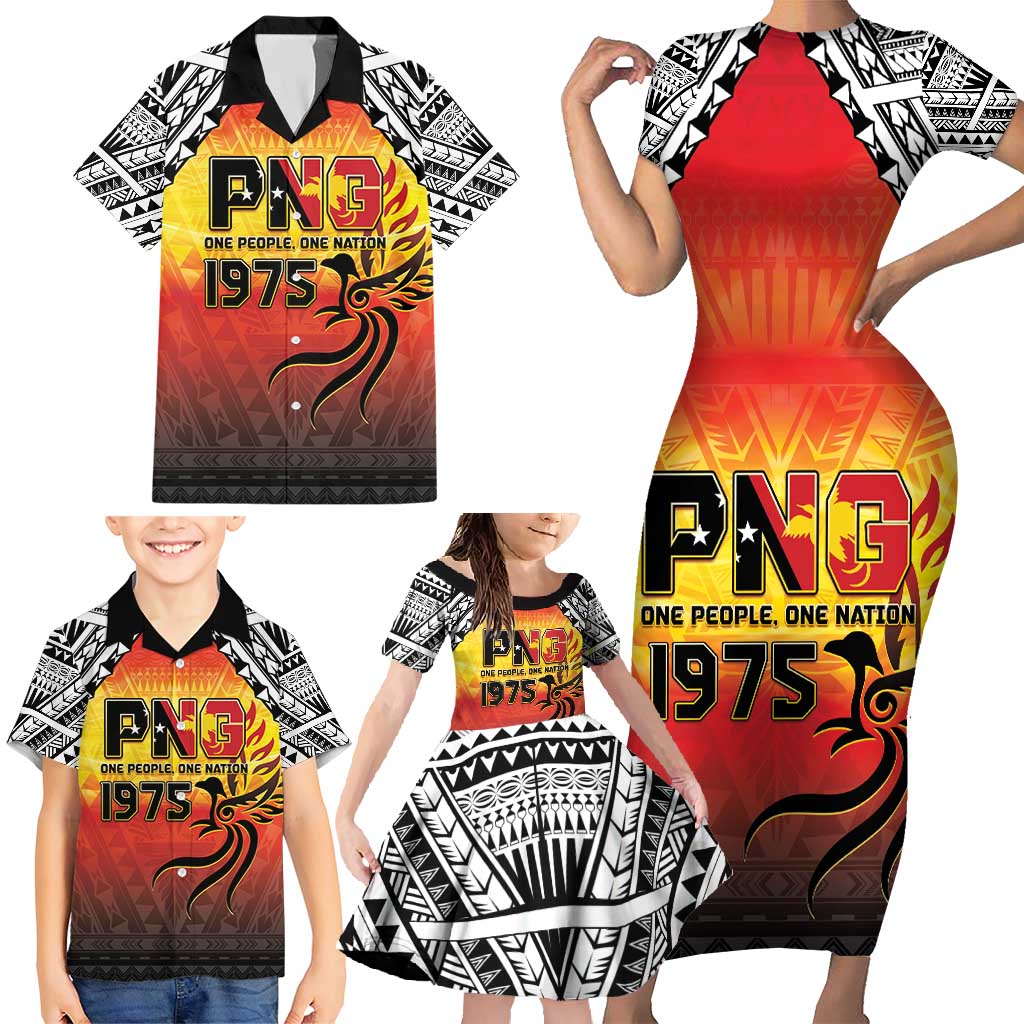 Papua New Guinea 50th Independence Day Family Matching Short Sleeve Bodycon Dress and Hawaiian Shirt One People One Nation One PNG LT05 - Polynesian Pride