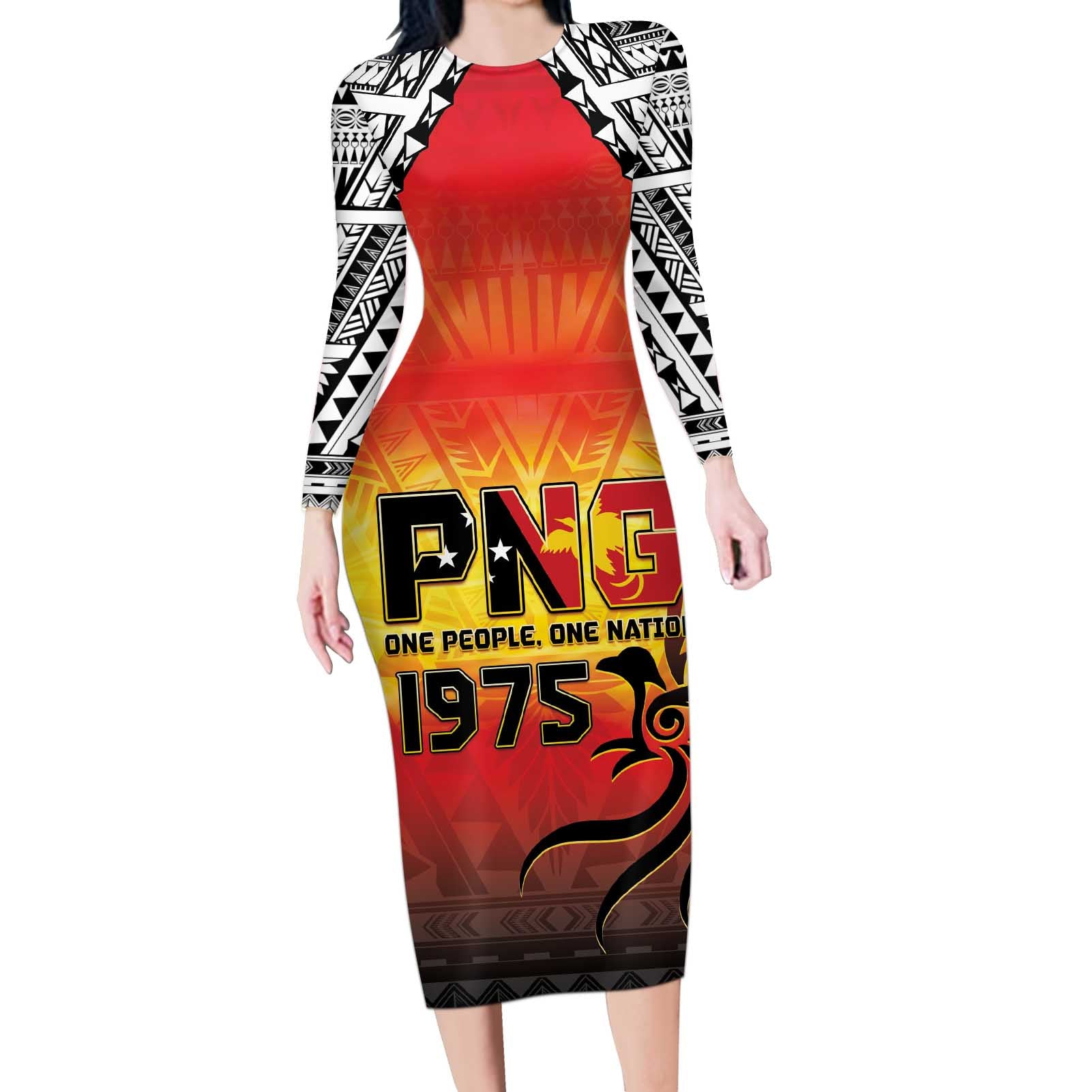 Papua New Guinea 49th Independence Day Long Sleeve Bodycon Dress One People One Nation One PNG