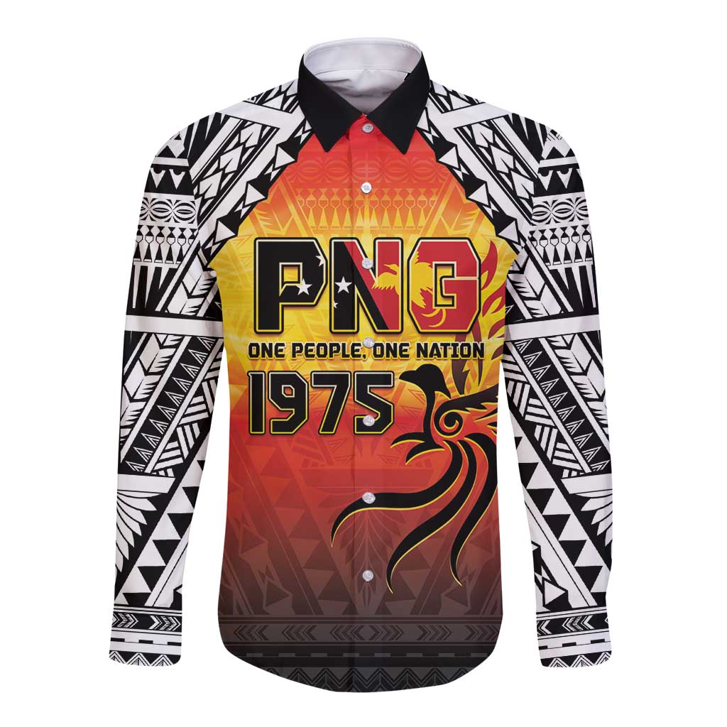 Papua New Guinea 50th Independence Day Long Sleeve Button Shirt One People One Nation One PNG LT05 Unisex Yellow - Polynesian Pride