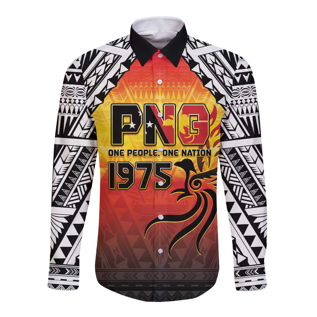 Papua New Guinea 49th Independence Day Long Sleeve Button Shirt One People One Nation One PNG