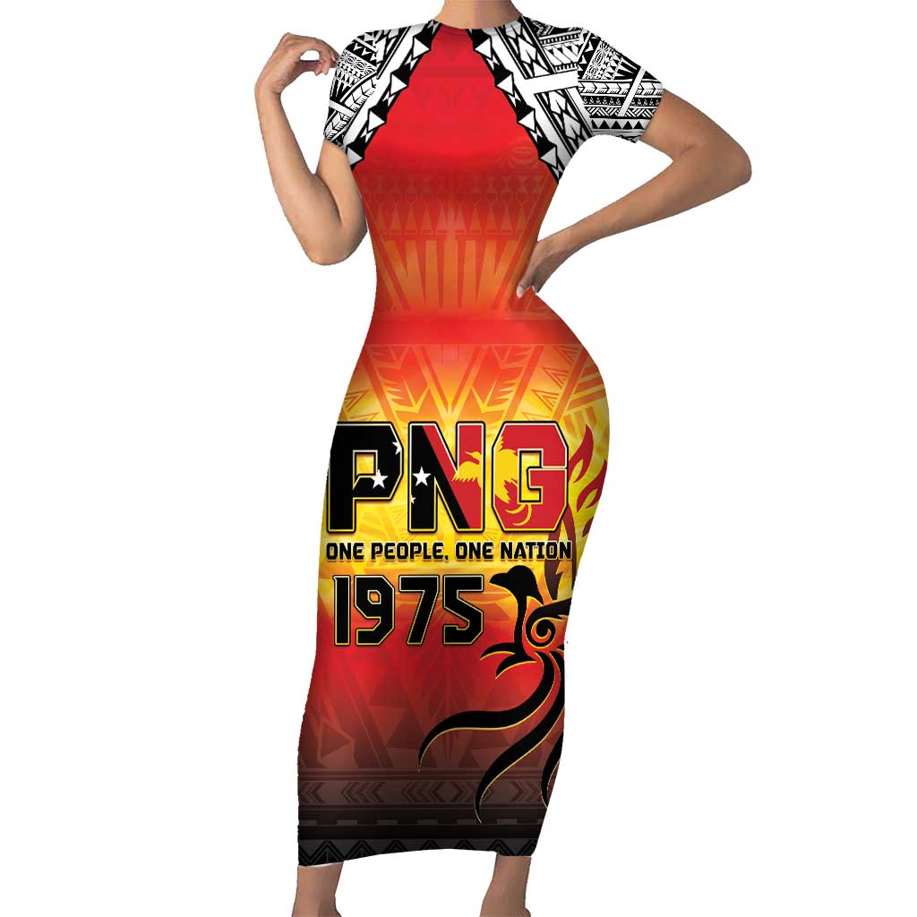 Papua New Guinea 49th Independence Day Short Sleeve Bodycon Dress One People One Nation One PNG