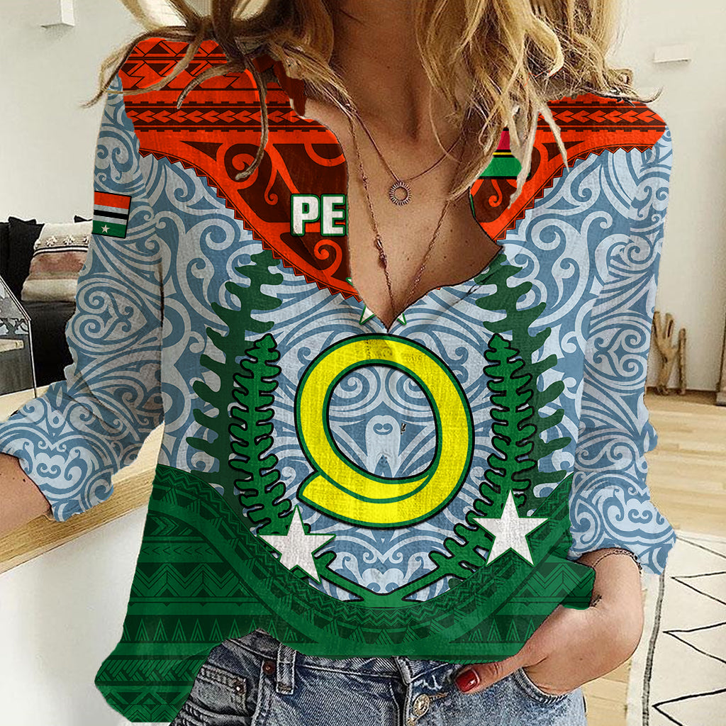 Vanuatu Penama Province Women Casual Shirt Vanuatuan Coat Of Arms Polynesian Pattern LT05 Female Green - Polynesian Pride