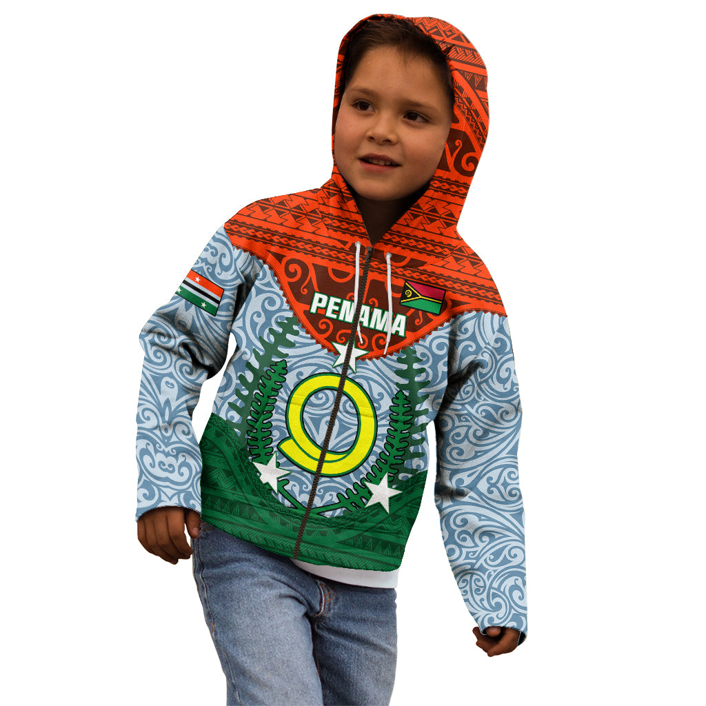 Personalized Vanuatu Penama Province Kid Hoodie Vanuatuan Coat Of Arms Polynesian Pattern LT05 - Polynesian Pride