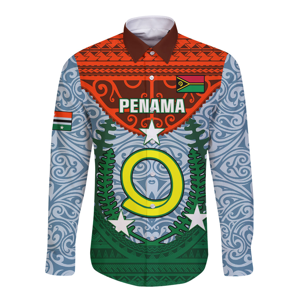 Personalized Vanuatu Penama Province Long Sleeve Button Shirt Vanuatuan Coat Of Arms Polynesian Pattern LT05 Unisex Green - Polynesian Pride