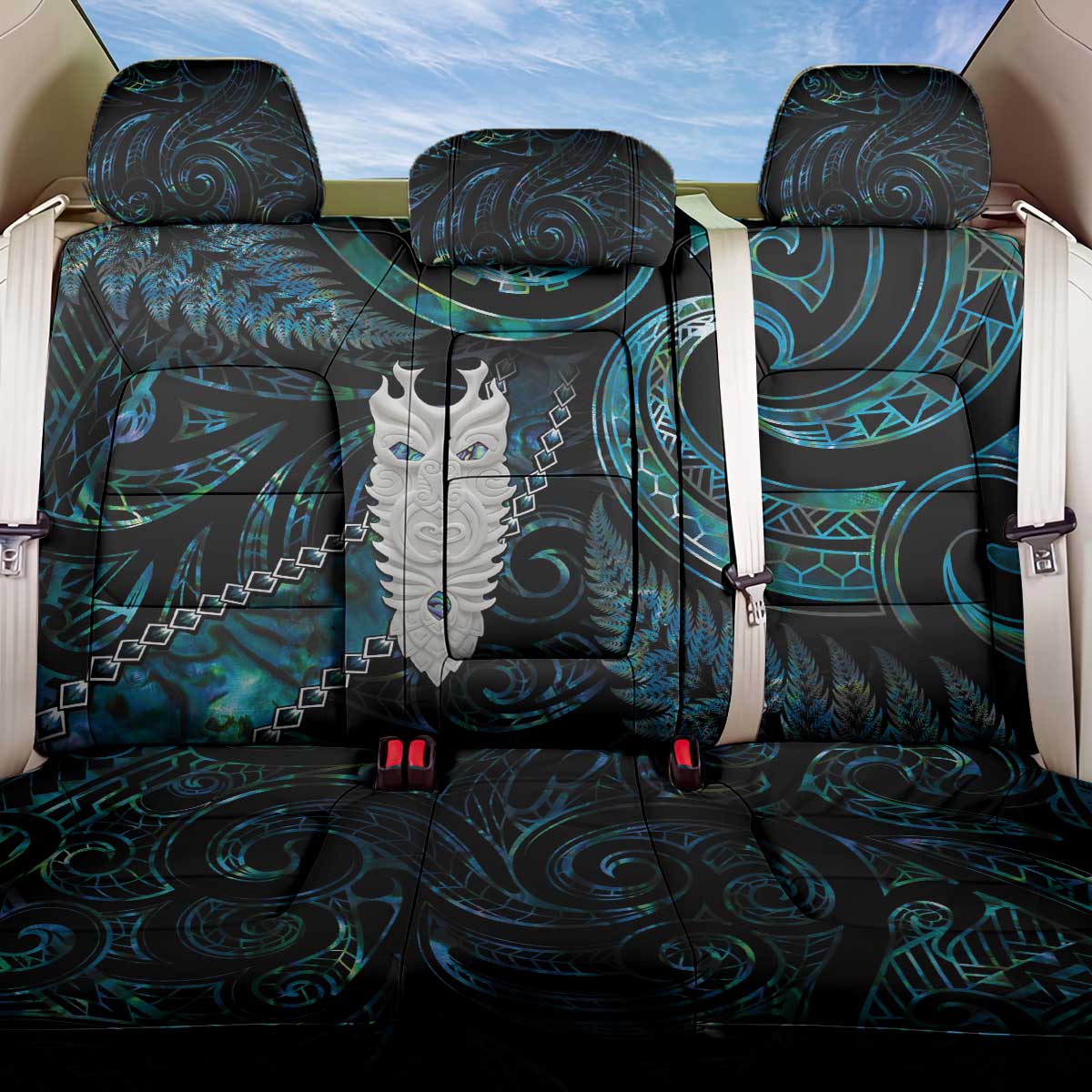 New Zealand Aotearoa Back Car Seat Cover Maori Tane Te Waiora Paua Shell Glitter Turquoise