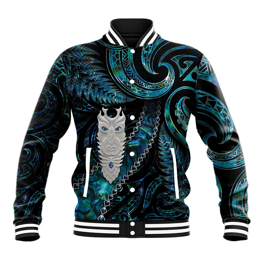 New Zealand Aotearoa Baseball Jacket Maori Tane Te Waiora Paua Shell Glitter Turquoise