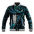 New Zealand Aotearoa Baseball Jacket Maori Tane Te Waiora Paua Shell Glitter Turquoise