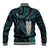 New Zealand Aotearoa Baseball Jacket Maori Tane Te Waiora Paua Shell Glitter Turquoise