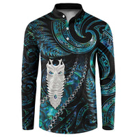 New Zealand Aotearoa Button Sweatshirt Maori Tane Te Waiora Paua Shell Glitter Turquoise LT05 Turquoise - Polynesian Pride