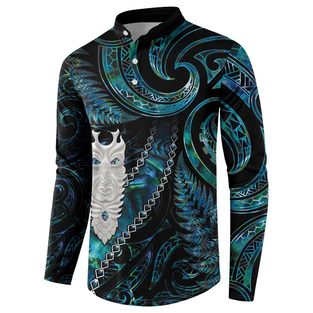 New Zealand Aotearoa Button Sweatshirt Maori Tane Te Waiora Paua Shell Glitter Turquoise LT05 - Polynesian Pride
