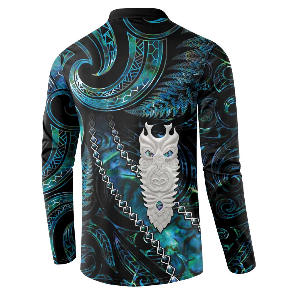 New Zealand Aotearoa Button Sweatshirt Maori Tane Te Waiora Paua Shell Glitter Turquoise LT05 - Polynesian Pride