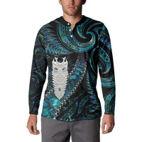 New Zealand Aotearoa Button Sweatshirt Maori Tane Te Waiora Paua Shell Glitter Turquoise LT05 - Polynesian Pride