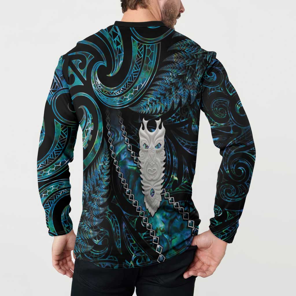 New Zealand Aotearoa Button Sweatshirt Maori Tane Te Waiora Paua Shell Glitter Turquoise LT05 - Polynesian Pride