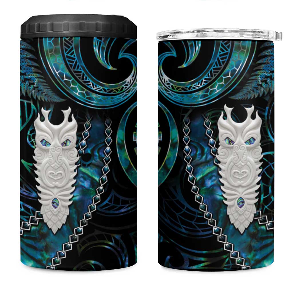 New Zealand Aotearoa 4 in 1 Can Cooler Tumbler Maori Tane Te Waiora Paua Shell Glitter Turquoise