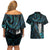 New Zealand Aotearoa Couples Matching Off Shoulder Short Dress and Hawaiian Shirt Maori Tane Te Waiora Paua Shell Glitter Turquoise