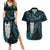 New Zealand Aotearoa Couples Matching Summer Maxi Dress and Hawaiian Shirt Maori Tane Te Waiora Paua Shell Glitter Turquoise