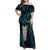 New Zealand Aotearoa Family Matching Off Shoulder Maxi Dress and Hawaiian Shirt Maori Tane Te Waiora Paua Shell Glitter Turquoise