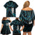 New Zealand Aotearoa Family Matching Off Shoulder Short Dress and Hawaiian Shirt Maori Tane Te Waiora Paua Shell Glitter Turquoise