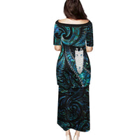 New Zealand Aotearoa Family Matching Puletasi and Hawaiian Shirt Maori Tane Te Waiora Paua Shell Glitter Turquoise