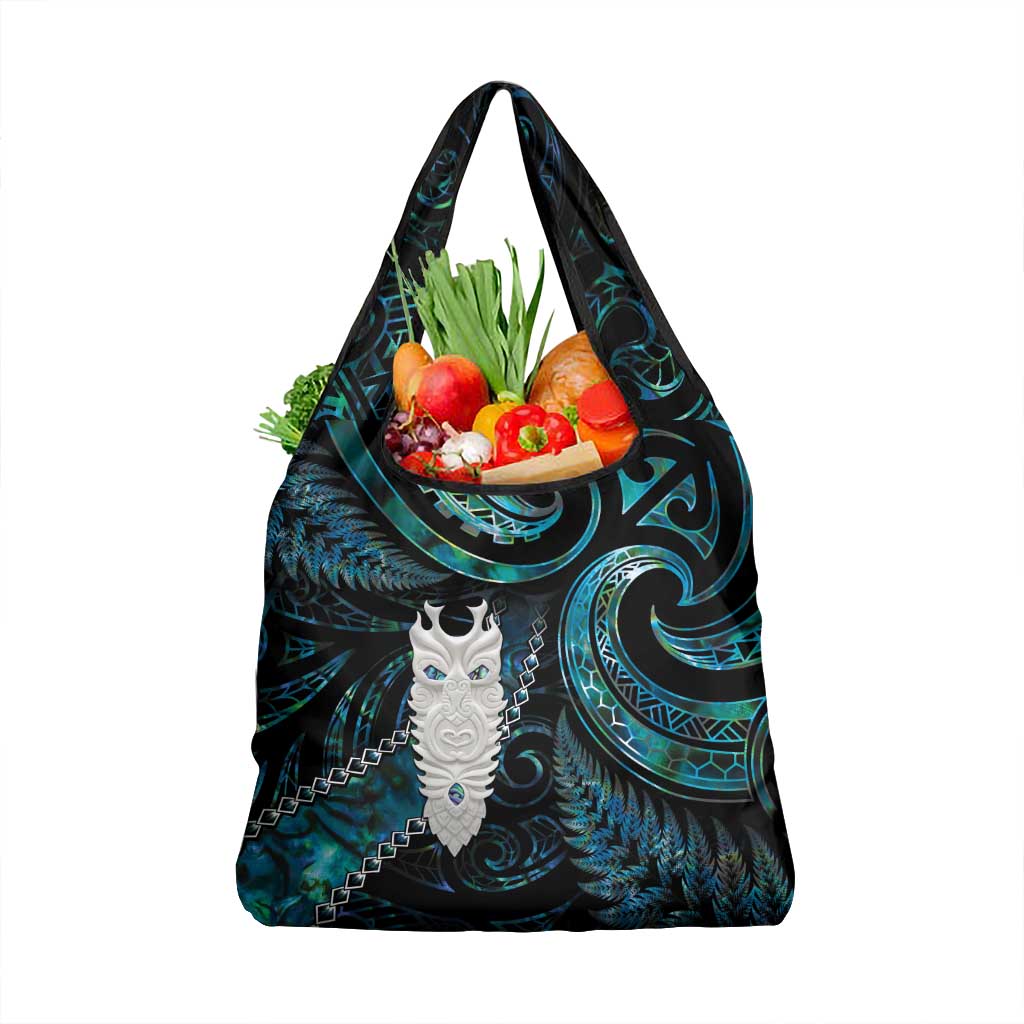 New Zealand Aotearoa Grocery Bag Maori Tane Te Waiora Paua Shell Glitter Turquoise