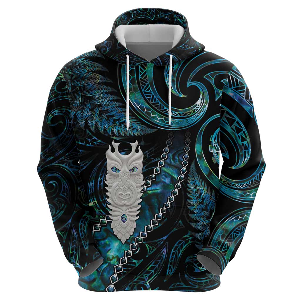 New Zealand Aotearoa Hoodie Maori Tane Te Waiora Paua Shell Glitter Turquoise