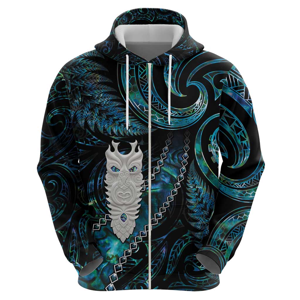 New Zealand Aotearoa Hoodie Maori Tane Te Waiora Paua Shell Glitter Turquoise