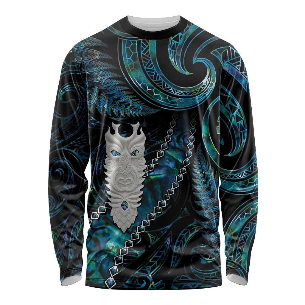 New Zealand Aotearoa Long Sleeve Shirt Maori Tane Te Waiora Paua Shell Glitter Turquoise