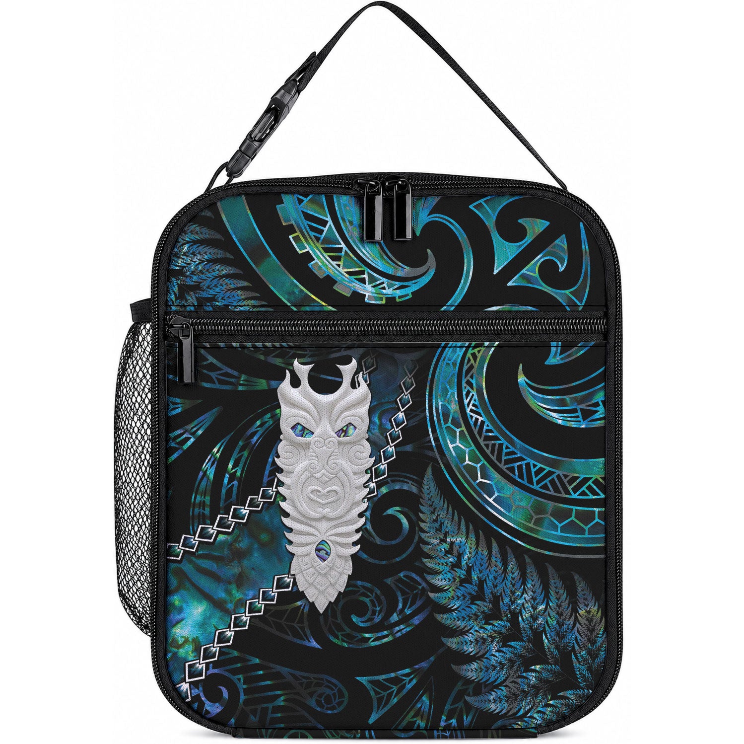 New Zealand Aotearoa Lunch Bag Maori Tane Te Waiora Paua Shell Glitter Turquoise LT05 10.2 × 8.3 × 4.3 inch Turquoise - Polynesian Pride