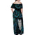 New Zealand Aotearoa Off Shoulder Maxi Dress Maori Tane Te Waiora Paua Shell Glitter Turquoise