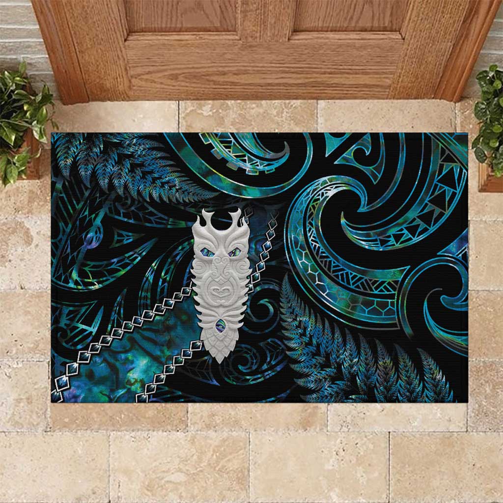 New Zealand Aotearoa Rubber Doormat Maori Tane Te Waiora Paua Shell Glitter Turquoise