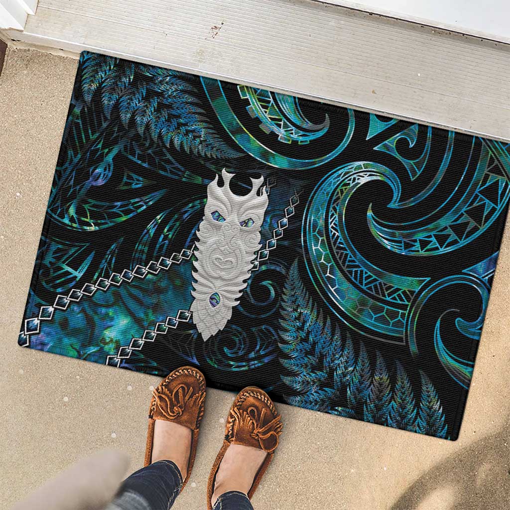 New Zealand Aotearoa Rubber Doormat Maori Tane Te Waiora Paua Shell Glitter Turquoise LT05 - Polynesian Pride