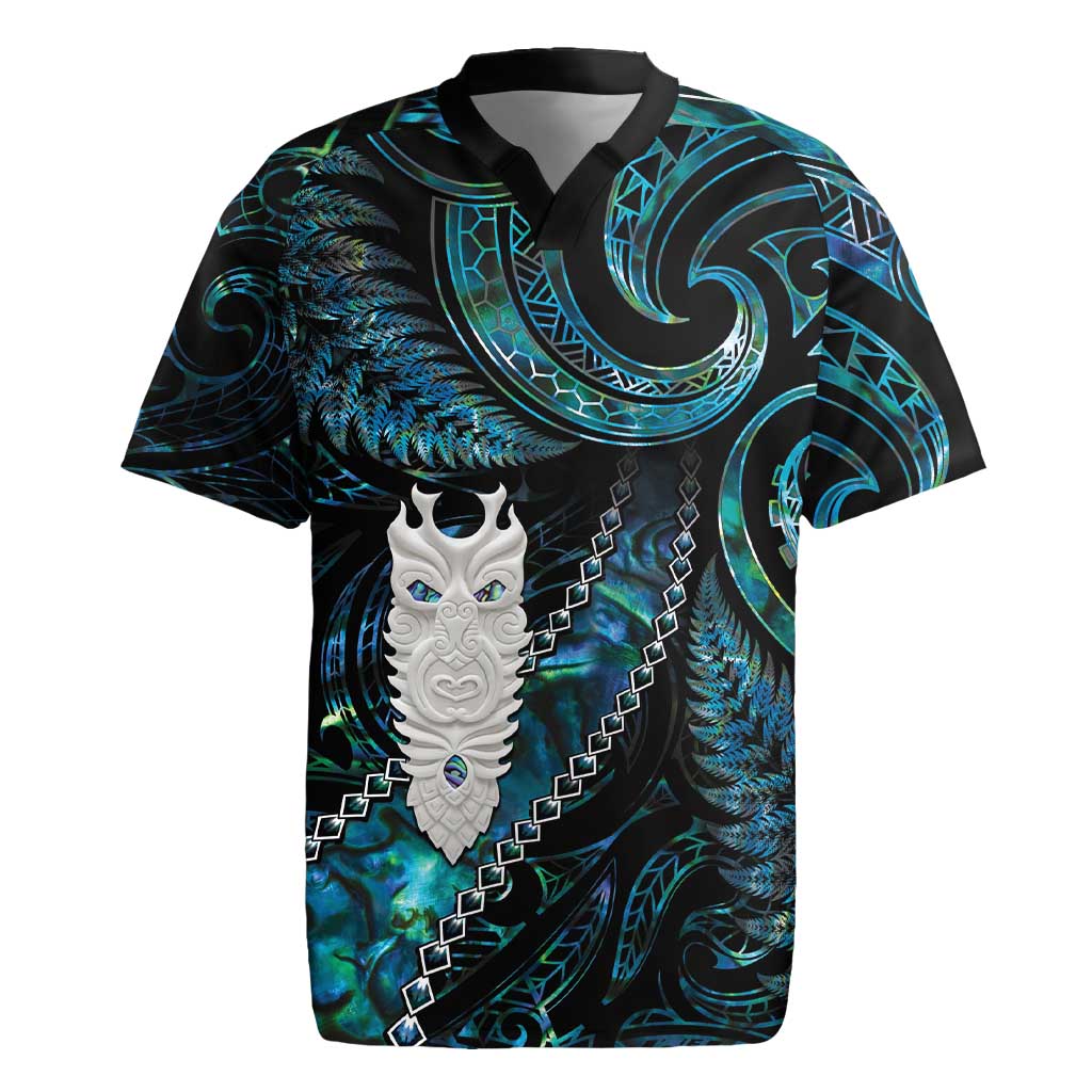 New Zealand Aotearoa Rugby Jersey Maori Tane Te Waiora Paua Shell Glitter Turquoise