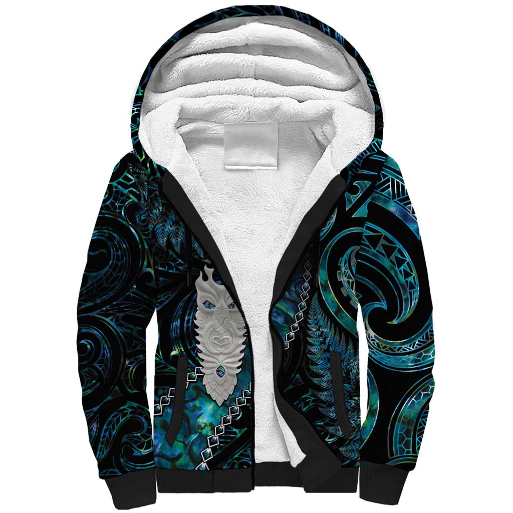 New Zealand Aotearoa Sherpa Hoodie Maori Tane Te Waiora Paua Shell Glitter Turquoise LT05 Unisex Turquoise - Polynesian Pride