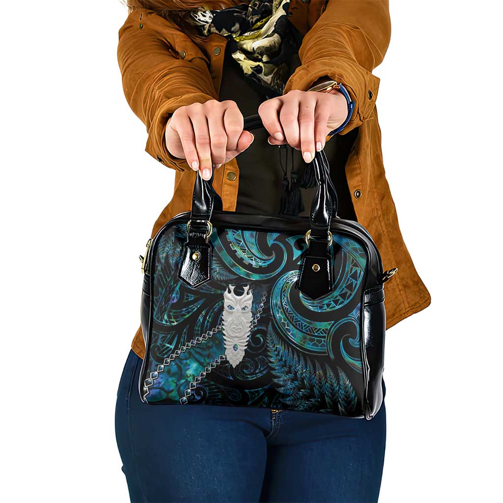 New Zealand Aotearoa Shoulder Handbag Maori Tane Te Waiora Paua Shell Glitter Turquoise